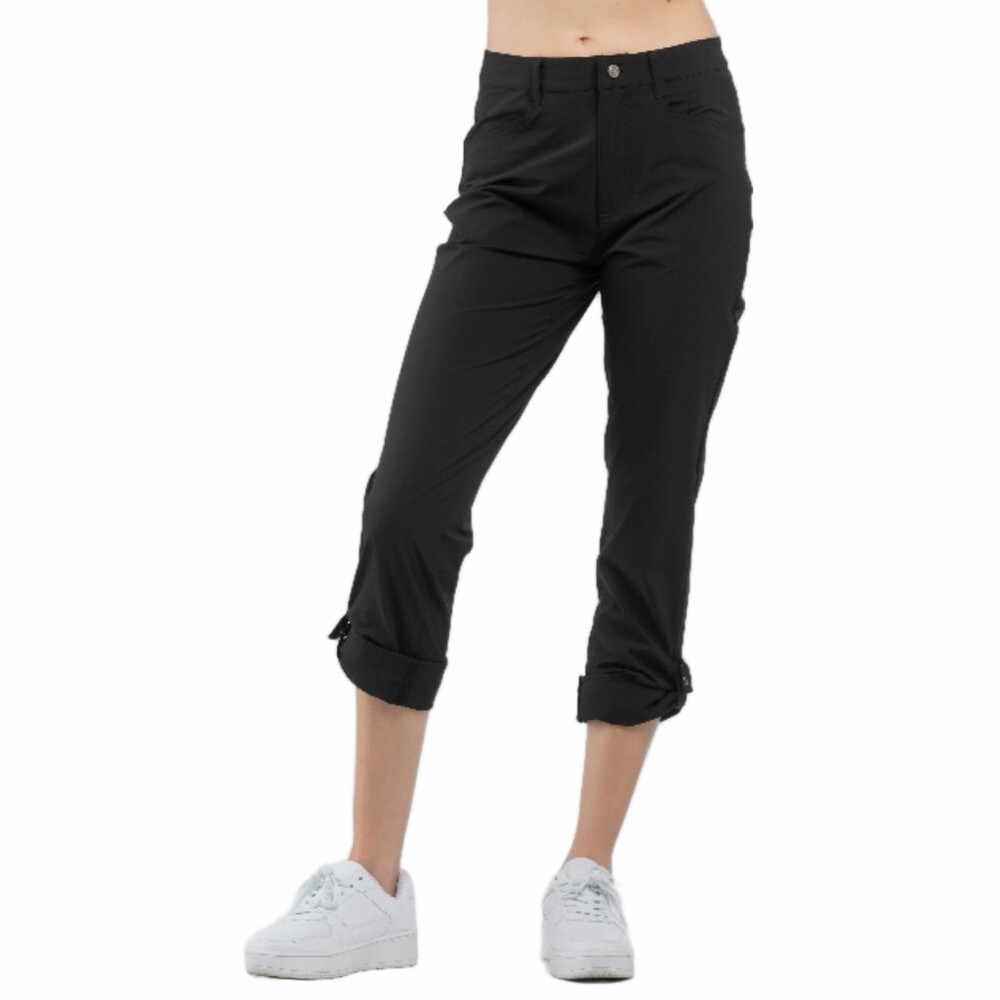 NWT LIV Outdoor Poppy Black Stretch Woven Ripstop Roll-Up Pant Sz S Convertible